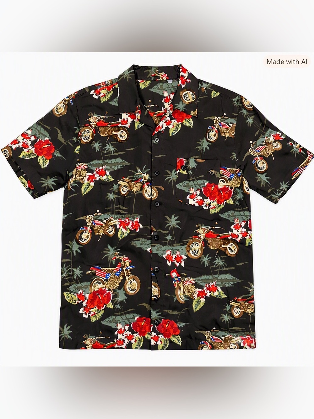 Vintage Sasson Hawaiian Shirt M 100% Viscose Motorcycle Floral USA 90s